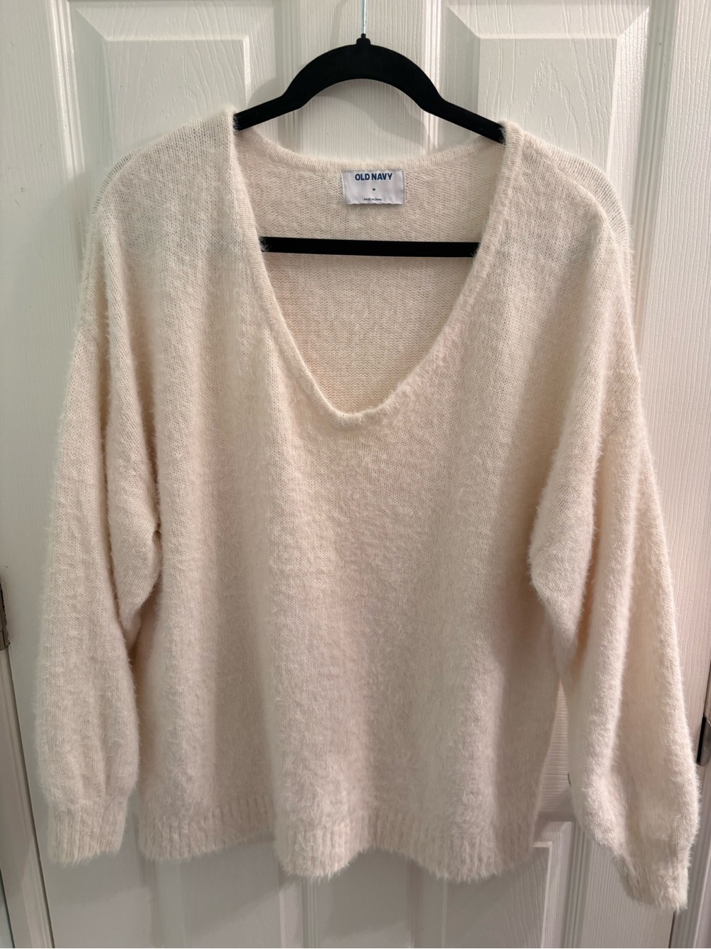 Old Navy Soft Cream V-Neck Fuzzy Sweater